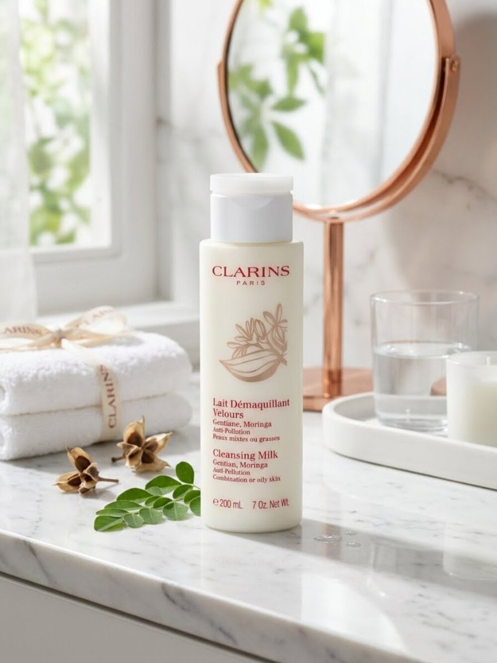 Clarins Cleansing Milk Gentian Moringa Anti Pollution Facial Cleanser 7 oz seal